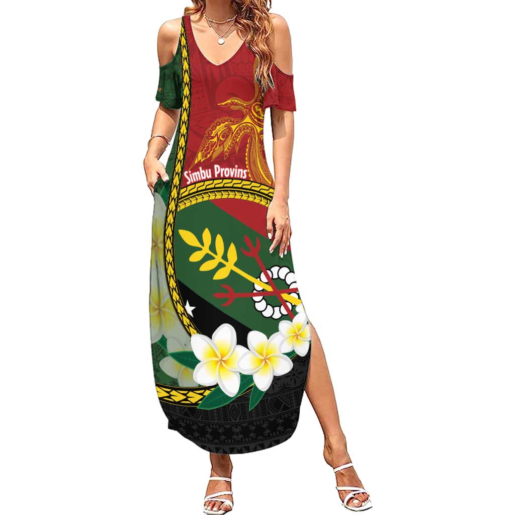 Personalised PNG Simbu Provins Family Matching Summer Maxi Dress and Hawaiian Shirt Papua New Guinea Plumeria Melanesian Pattern LT14 Mom's Dress Green - Polynesian Pride