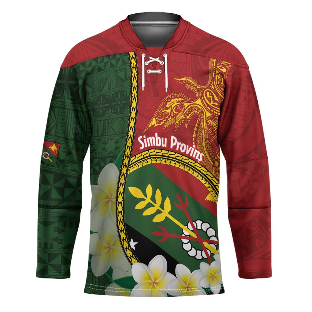 Personalised PNG Simbu Provins Hockey Jersey Papua New Guinea Plumeria Melanesian Pattern LT14 Unisex Green - Polynesian Pride