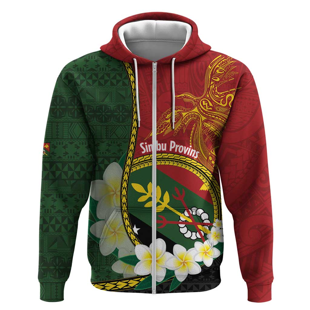 Personalised PNG Simbu Provins Hoodie Papua New Guinea Plumeria Melanesian Pattern LT14 Zip Hoodie Green - Polynesian Pride