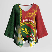 Personalised PNG Simbu Provins Kimono Sleeve Blouse Papua New Guinea Plumeria Melanesian Pattern LT14 Female Green - Polynesian Pride