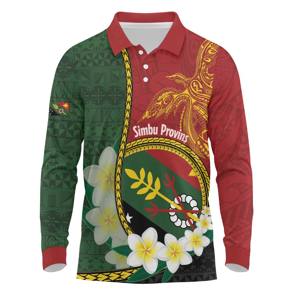Personalised PNG Simbu Provins Long Sleeve Polo Shirt Papua New Guinea Plumeria Melanesian Pattern LT14 Green - Polynesian Pride