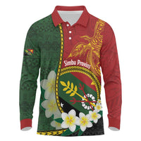 Personalised PNG Simbu Provins Long Sleeve Polo Shirt Papua New Guinea Plumeria Melanesian Pattern LT14 Green - Polynesian Pride