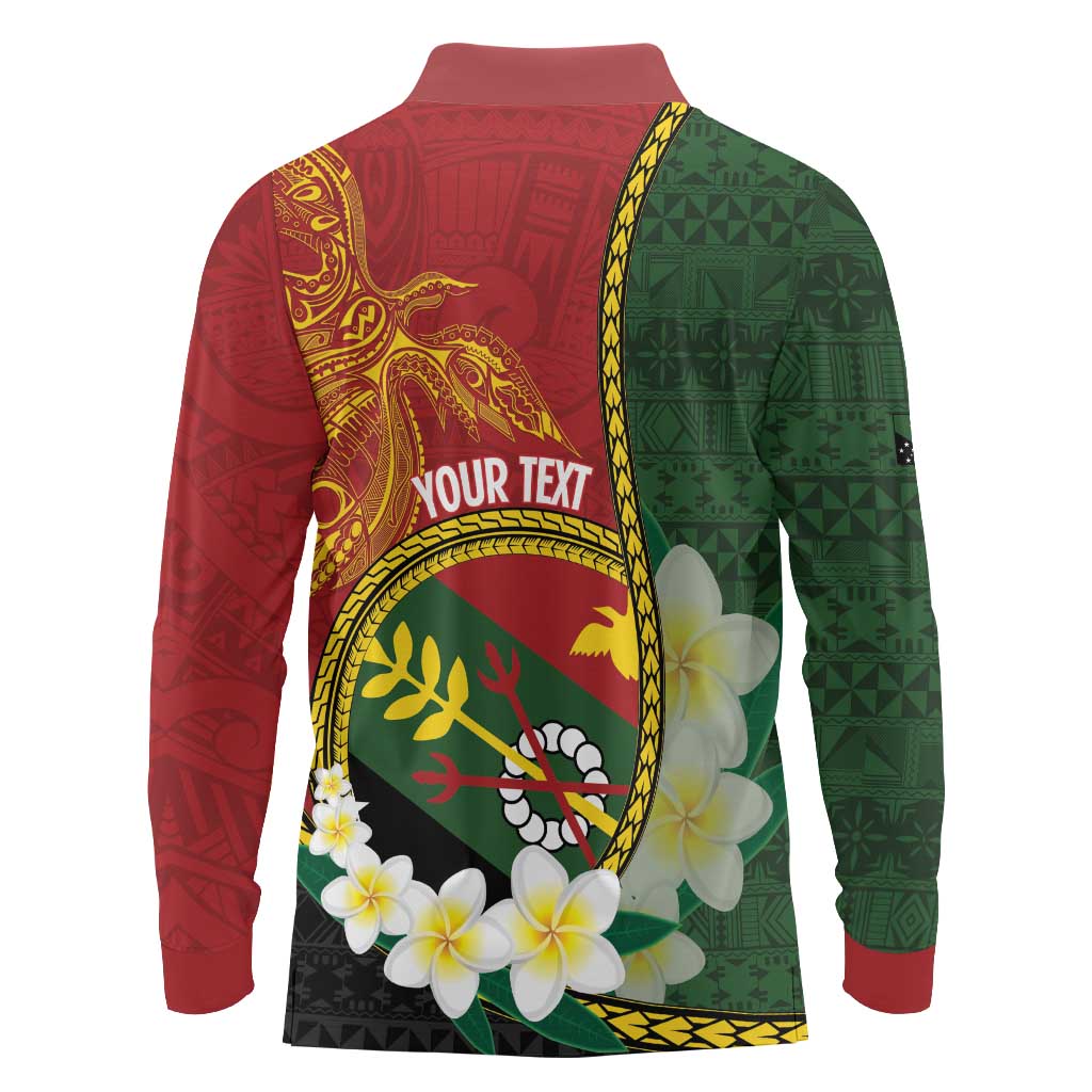 Personalised PNG Simbu Provins Long Sleeve Polo Shirt Papua New Guinea Plumeria Melanesian Pattern LT14 - Polynesian Pride