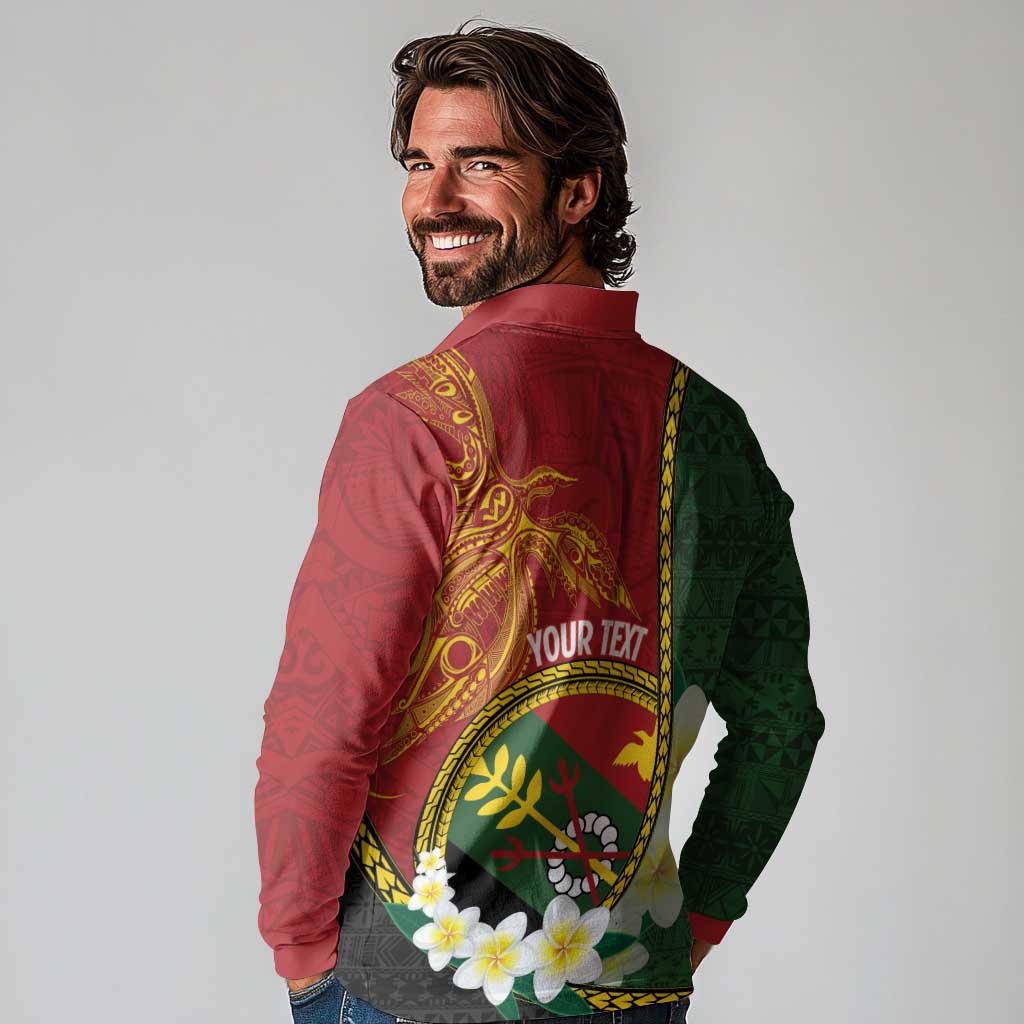 Personalised PNG Simbu Provins Long Sleeve Polo Shirt Papua New Guinea Plumeria Melanesian Pattern LT14 - Polynesian Pride