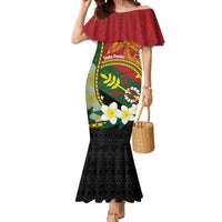 Personalised PNG Simbu Provins Mermaid Dress Papua New Guinea Plumeria Melanesian Pattern LT14 Women Green - Polynesian Pride