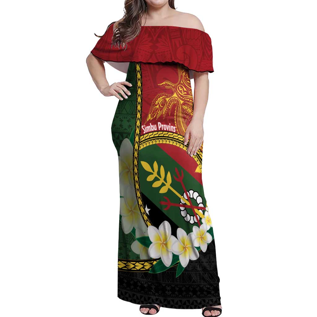 Personalised PNG Simbu Provins Off Shoulder Maxi Dress Papua New Guinea Plumeria Melanesian Pattern LT14 Women Green - Polynesian Pride