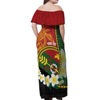 Personalised PNG Simbu Provins Off Shoulder Maxi Dress Papua New Guinea Plumeria Melanesian Pattern LT14 - Polynesian Pride