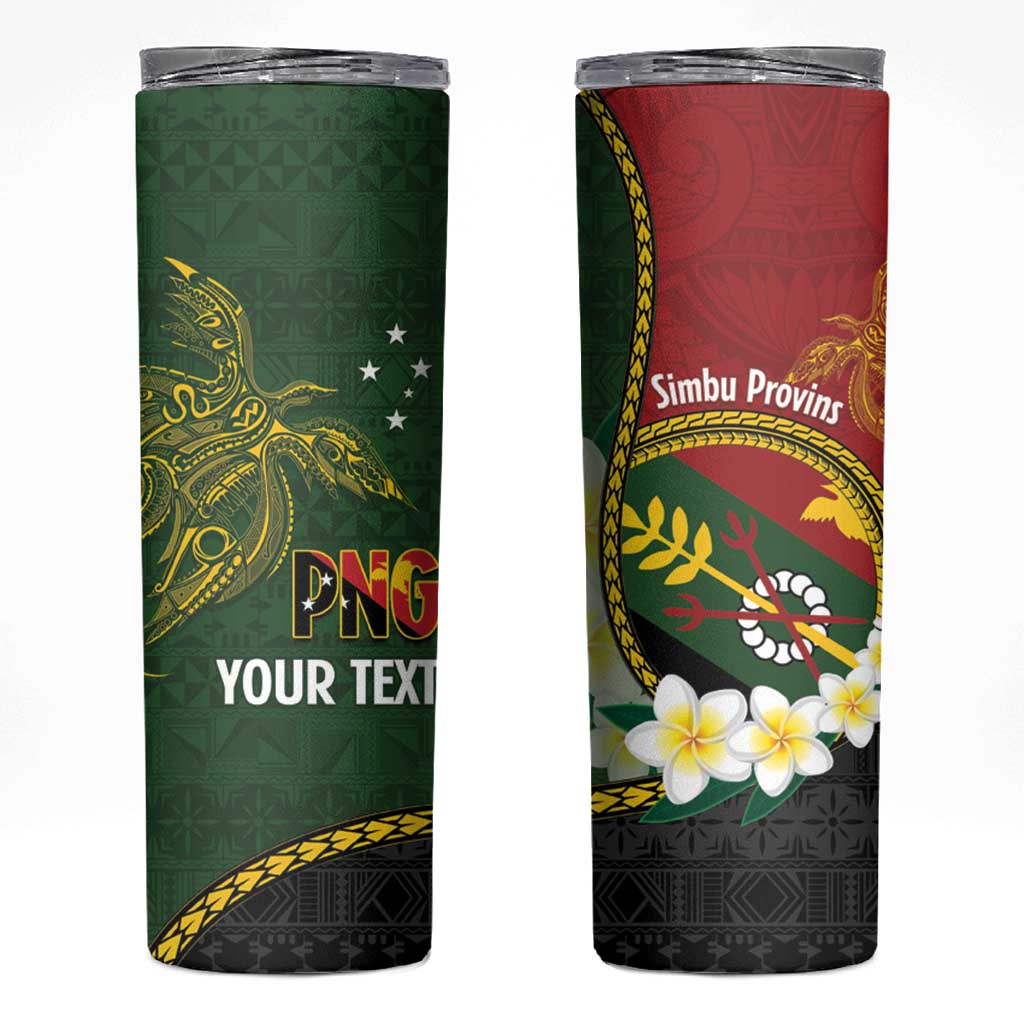 Personalised PNG Simbu Provins Skinny Tumbler Papua New Guinea Plumeria Melanesian Pattern LT14 Green - Polynesian Pride