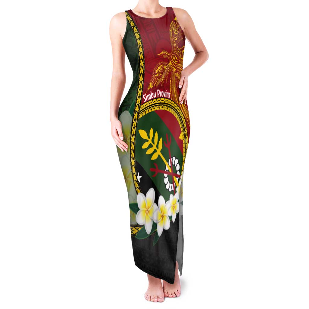 Personalised PNG Simbu Provins Tank Maxi Dress Papua New Guinea Plumeria Melanesian Pattern LT14 Women Green - Polynesian Pride