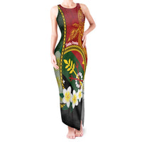 Personalised PNG Simbu Provins Tank Maxi Dress Papua New Guinea Plumeria Melanesian Pattern LT14 Women Green - Polynesian Pride