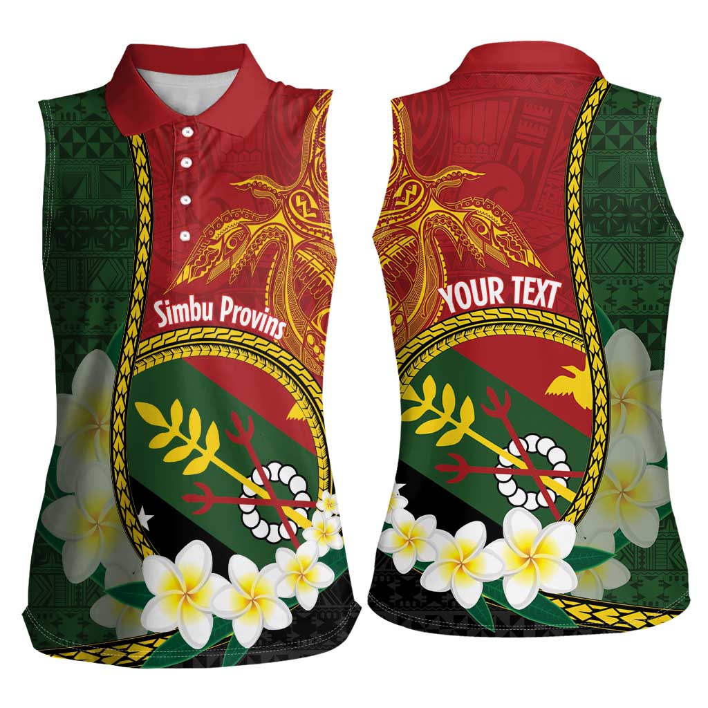 Personalised PNG Simbu Provins Women Sleeveless Polo Shirt Papua New Guinea Plumeria Melanesian Pattern LT14 - Polynesian Pride