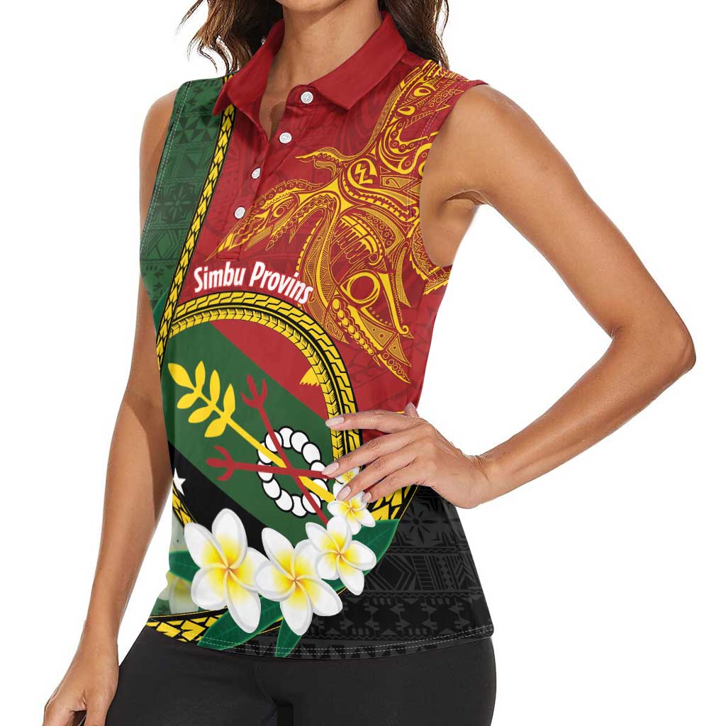 Personalised PNG Simbu Provins Women Sleeveless Polo Shirt Papua New Guinea Plumeria Melanesian Pattern LT14 - Polynesian Pride
