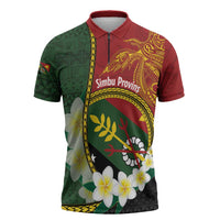 Personalised PNG Simbu Provins Zipper Polo Shirt Papua New Guinea Plumeria Melanesian Pattern LT14 Green - Polynesian Pride