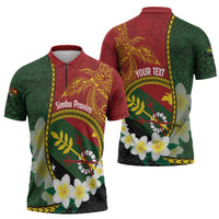 Personalised PNG Simbu Provins Zipper Polo Shirt Papua New Guinea Plumeria Melanesian Pattern LT14 - Polynesian Pride