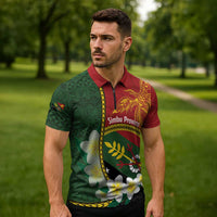 Personalised PNG Simbu Provins Zipper Polo Shirt Papua New Guinea Plumeria Melanesian Pattern LT14 - Polynesian Pride