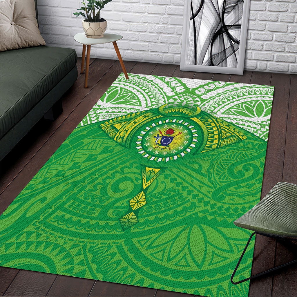 Cook Islands Manta Ray Area Rug Kuki Airani Tattoo Green Color