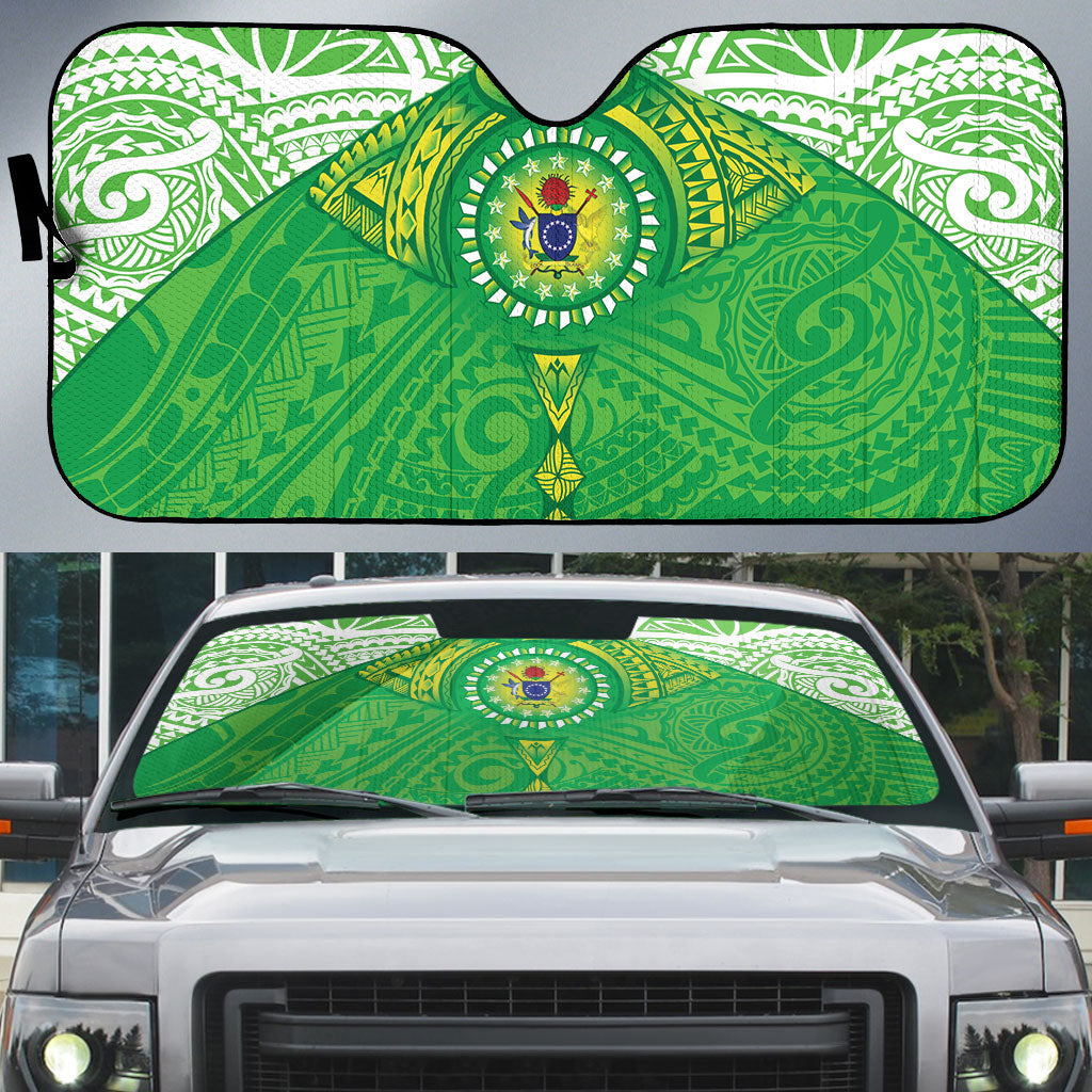 Cook Islands Manta Ray Auto Sun Shade Kuki Airani Tattoo Green Color