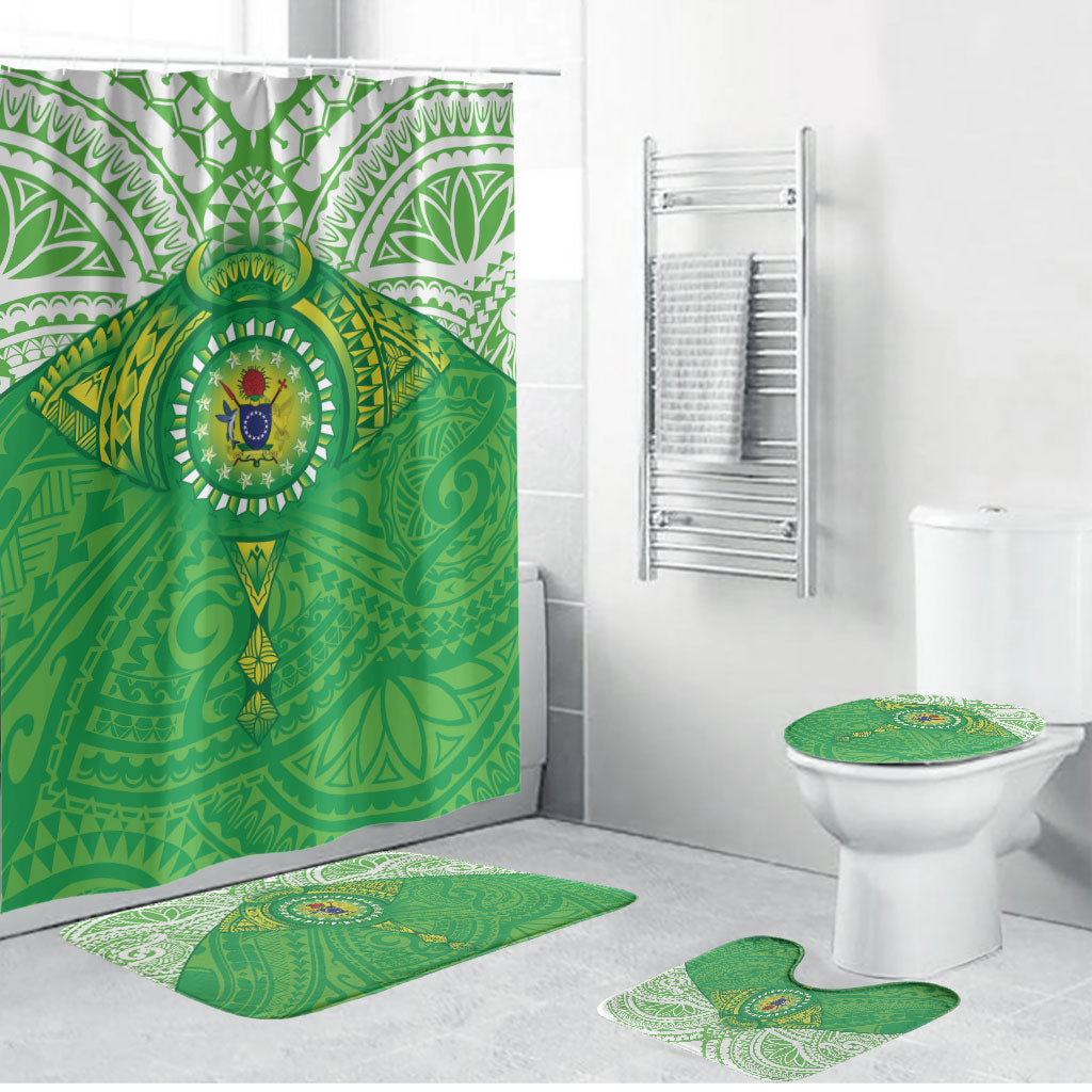Cook Islands Manta Ray Bathroom Set Kuki Airani Tattoo Green Color