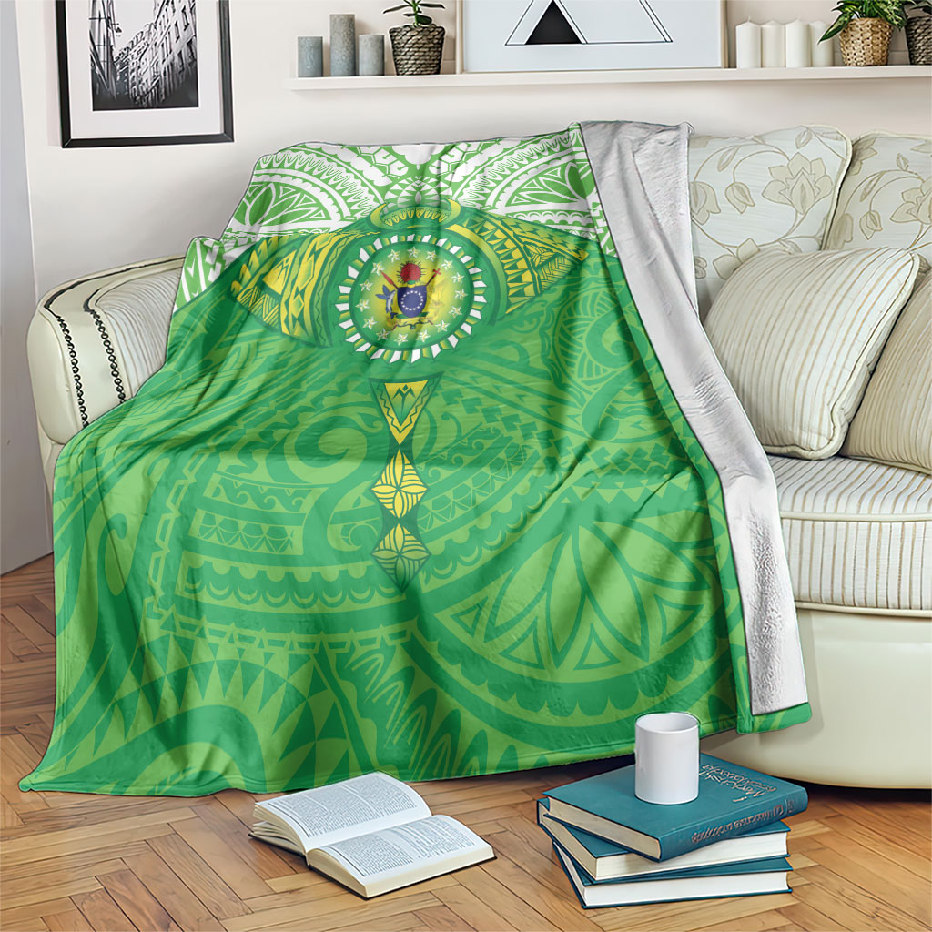 Cook Islands Manta Ray Blanket Kuki Airani Tattoo Green Color
