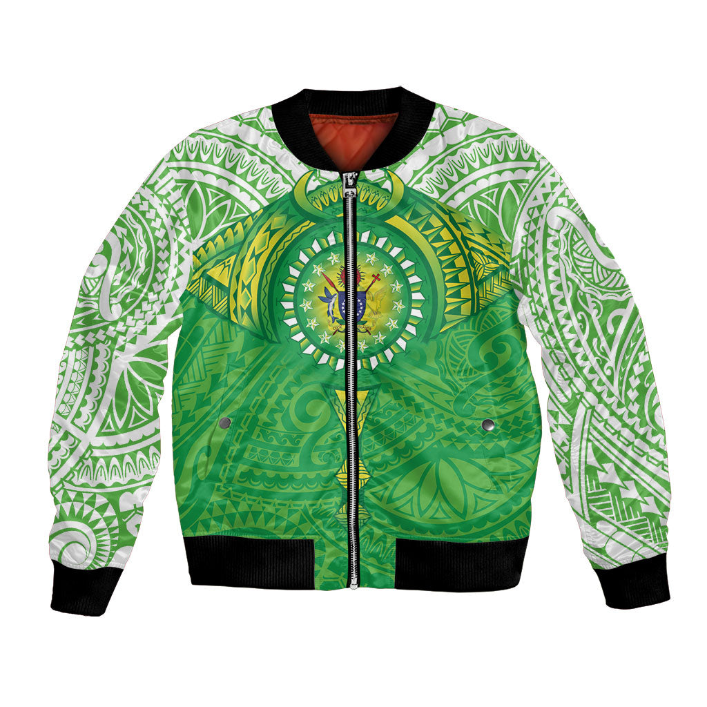 Cook Islands Manta Ray Bomber Jacket Kuki Airani Tattoo Green Color