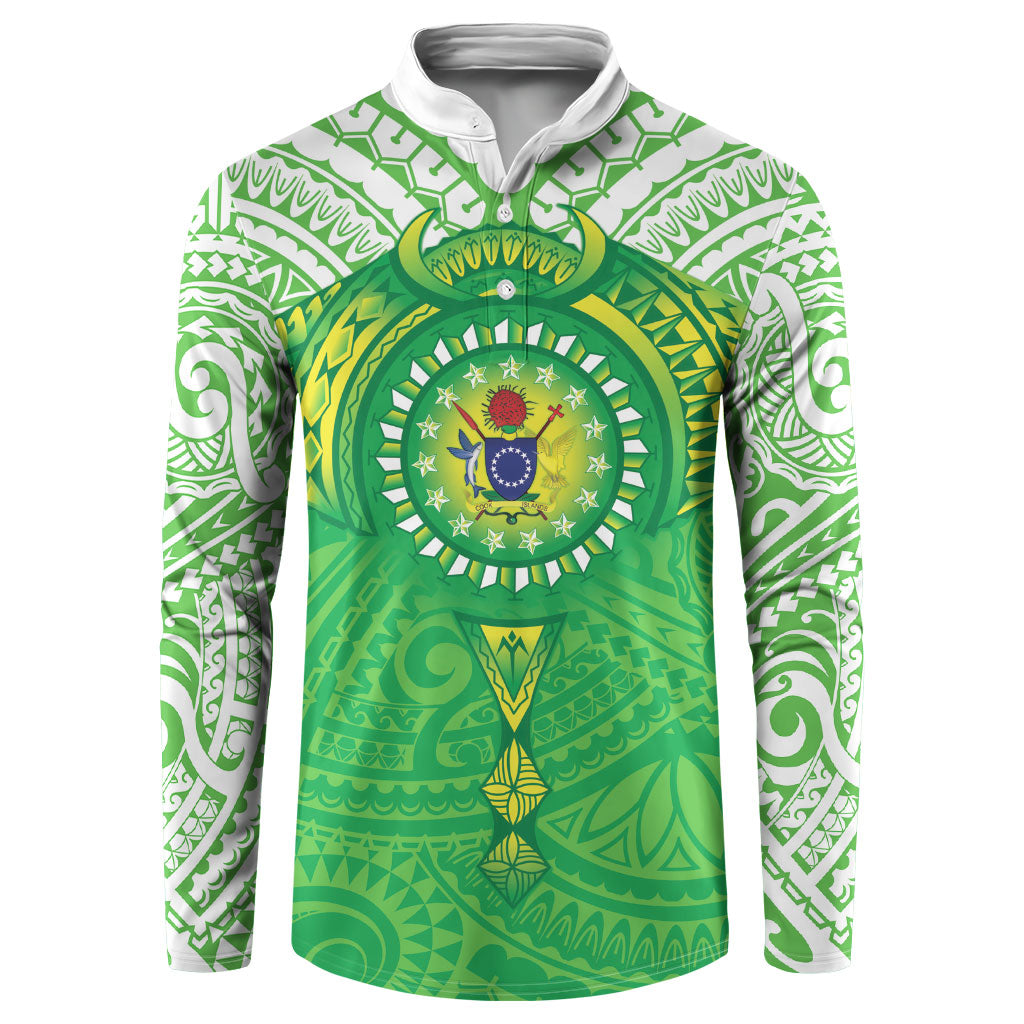 Cook Islands Manta Ray Button Sweatshirt Kuki Airani Tattoo Green Color LT14 Green - Polynesian Pride