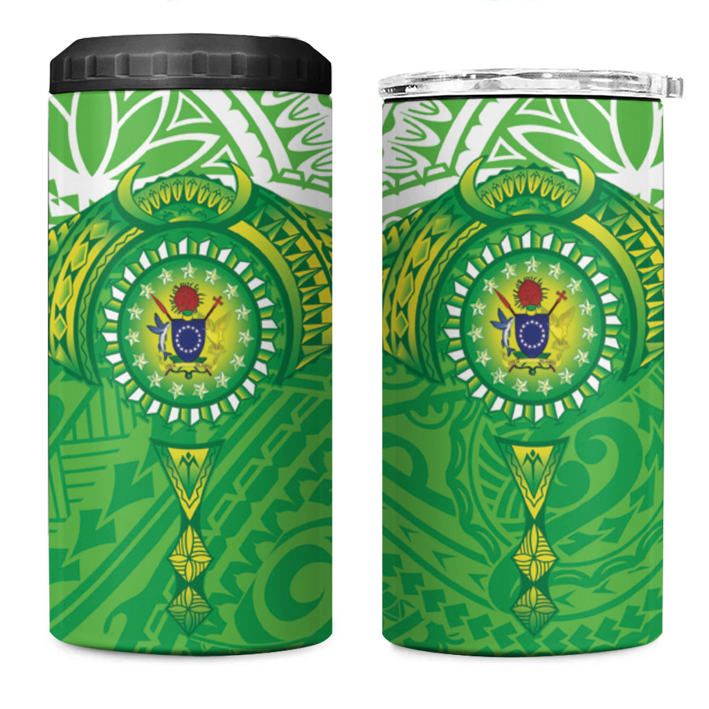 Cook Islands Manta Ray 4 in 1 Can Cooler Tumbler Kuki Airani Tattoo Green Color