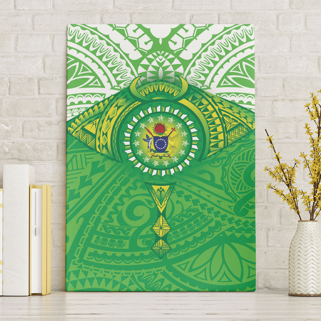 Cook Islands Manta Ray Canvas Wall Art Kuki Airani Tattoo Green Color