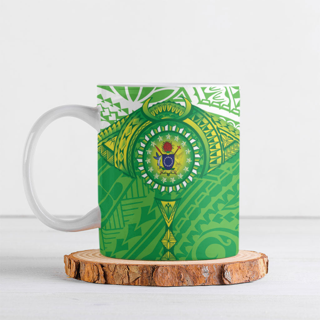 Cook Islands Manta Ray Ceramic Mug Kuki Airani Tattoo Green Color
