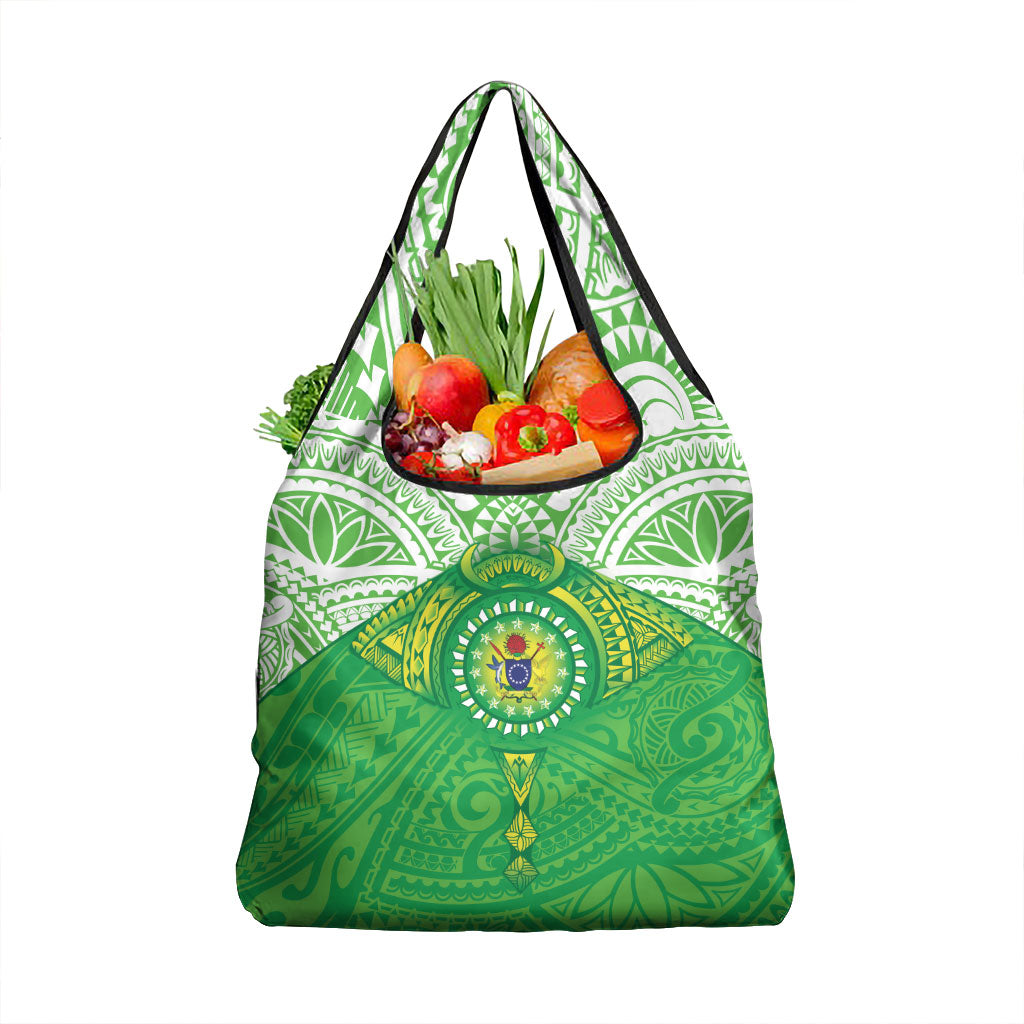 Cook Islands Manta Ray Grocery Bag Kuki Airani Tattoo Green Color