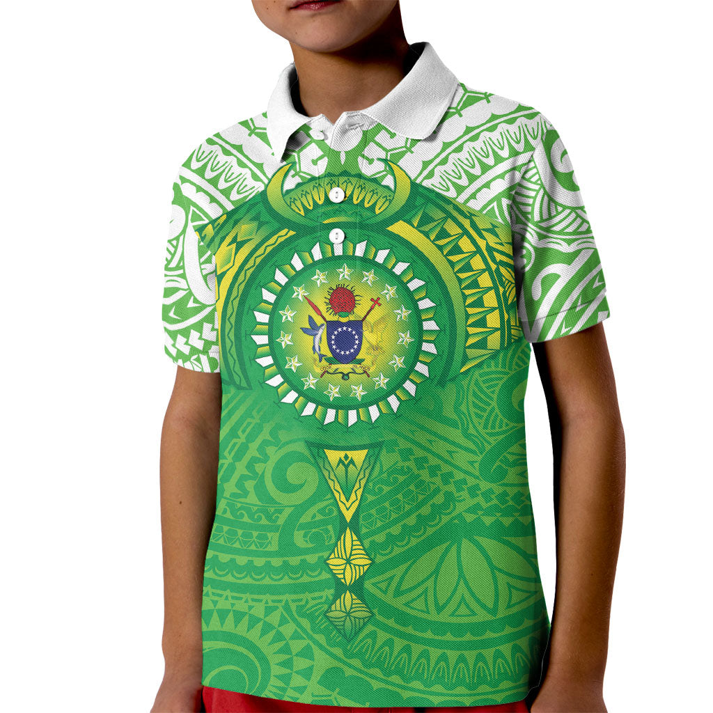Cook Islands Manta Ray Kid Polo Shirt Kuki Airani Tattoo Green Color