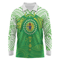 Cook Islands Manta Ray Long Sleeve Polo Shirt Kuki Airani Tattoo Green Color LT14 Green - Polynesian Pride