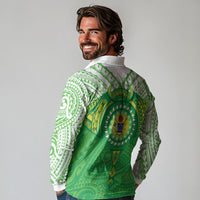 Cook Islands Manta Ray Long Sleeve Polo Shirt Kuki Airani Tattoo Green Color LT14 - Polynesian Pride