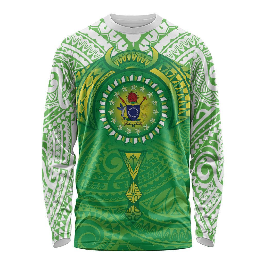 Cook Islands Manta Ray Long Sleeve Shirt Kuki Airani Tattoo Green Color
