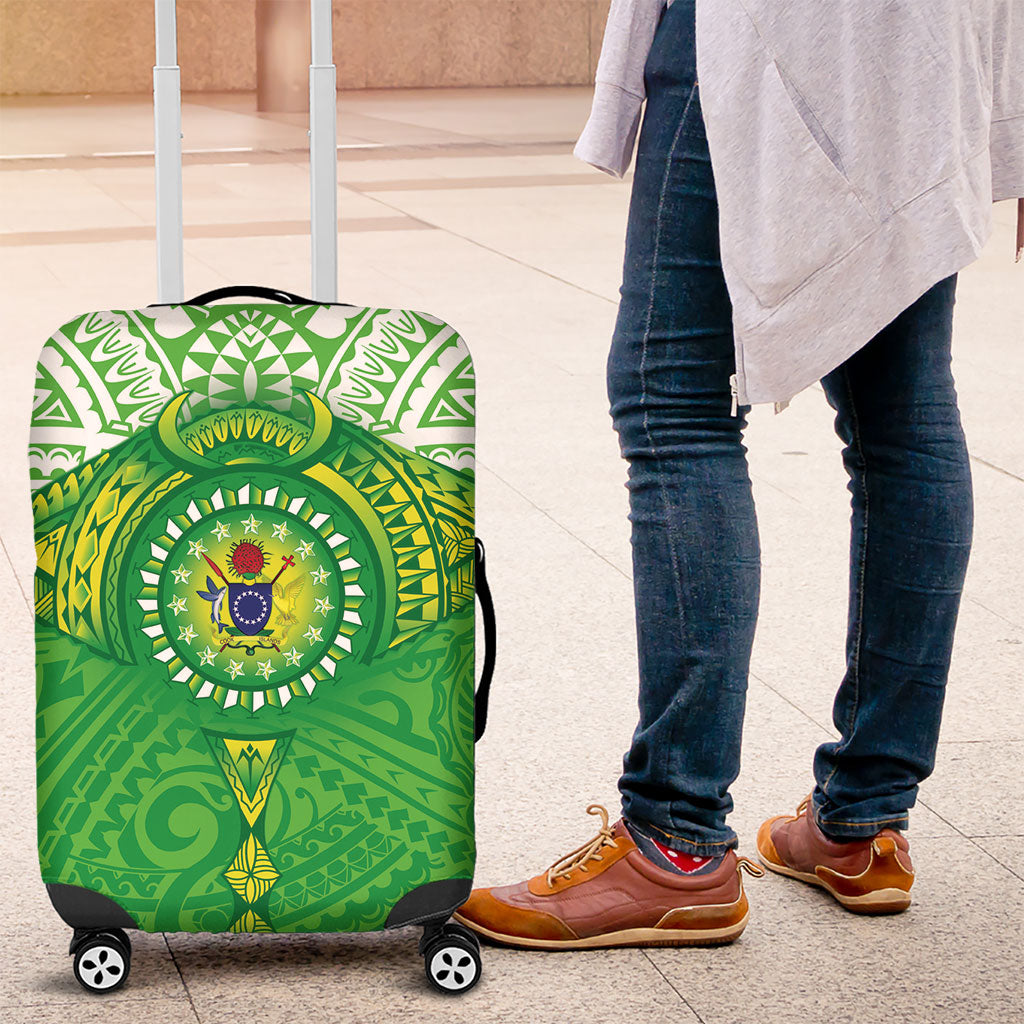 Cook Islands Manta Ray Luggage Cover Kuki Airani Tattoo Green Color