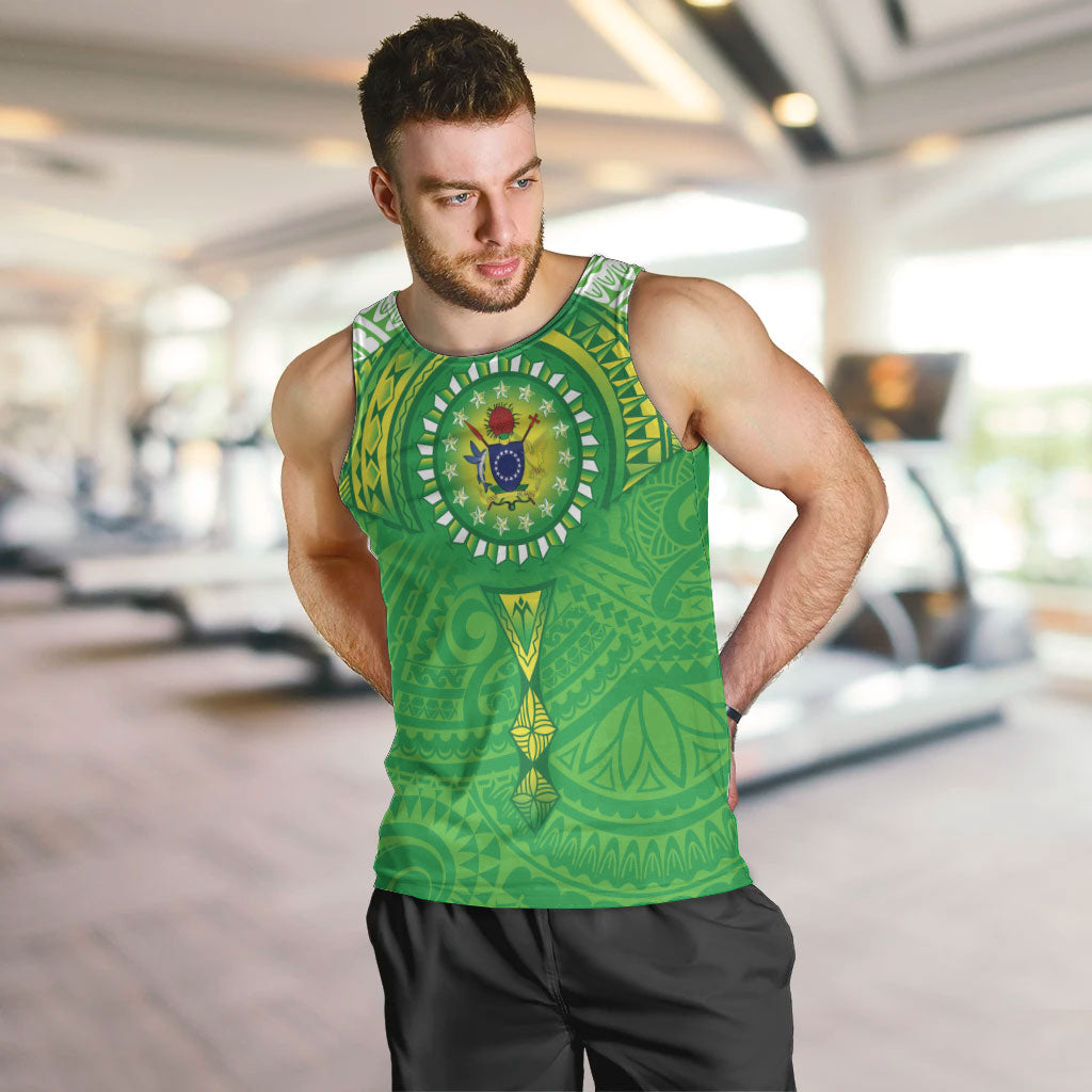 Cook Islands Manta Ray Men Tank Top Kuki Airani Tattoo Green Color