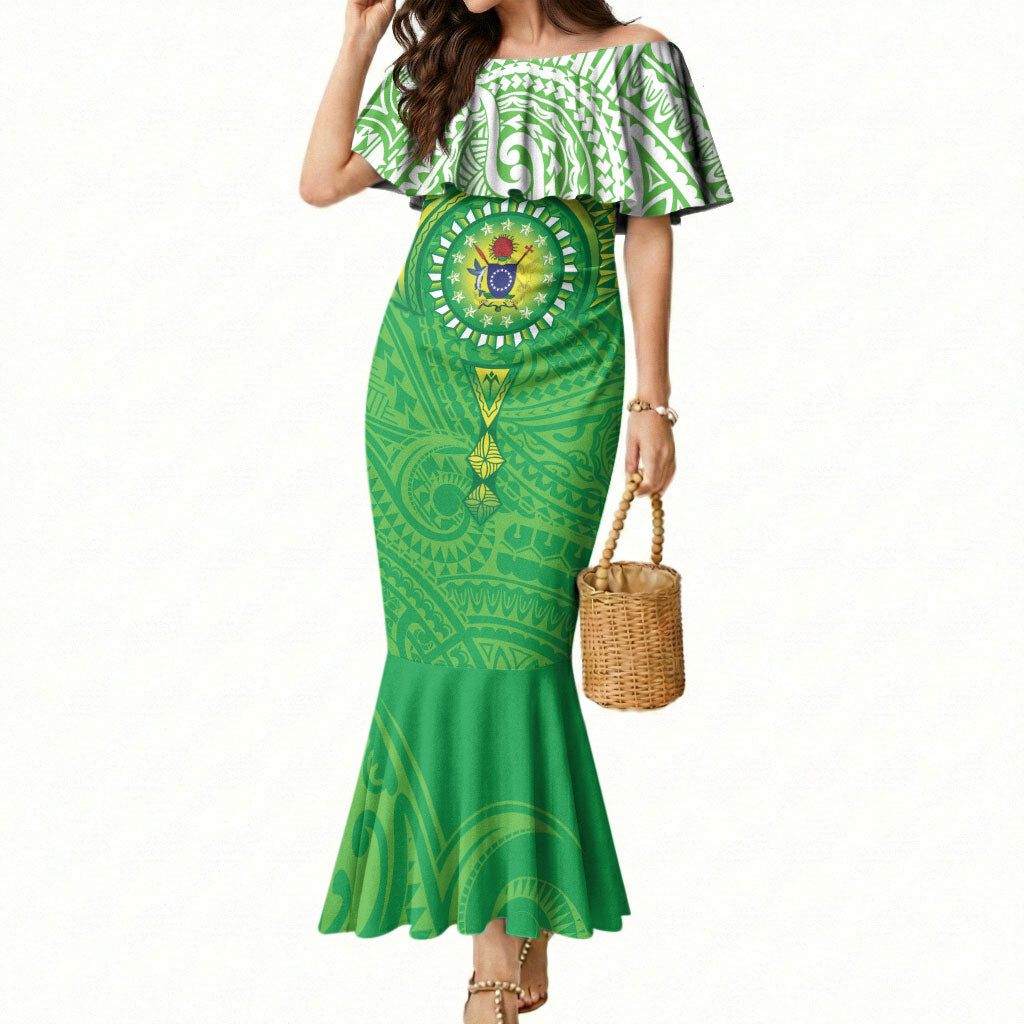 Cook Islands Manta Ray Mermaid Dress Kuki Airani Tattoo Green Color