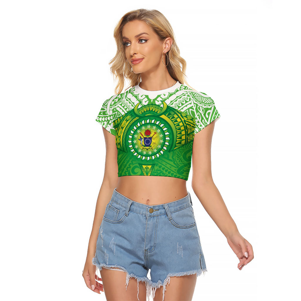 Cook Islands Manta Ray Raglan Cropped T Shirt Kuki Airani Tattoo Green Color