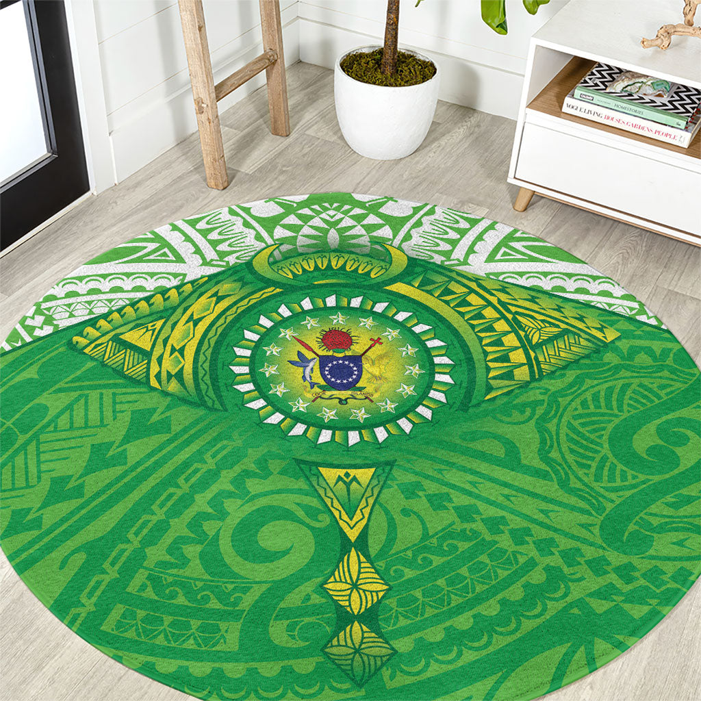 Cook Islands Manta Ray Round Carpet Kuki Airani Tattoo Green Color