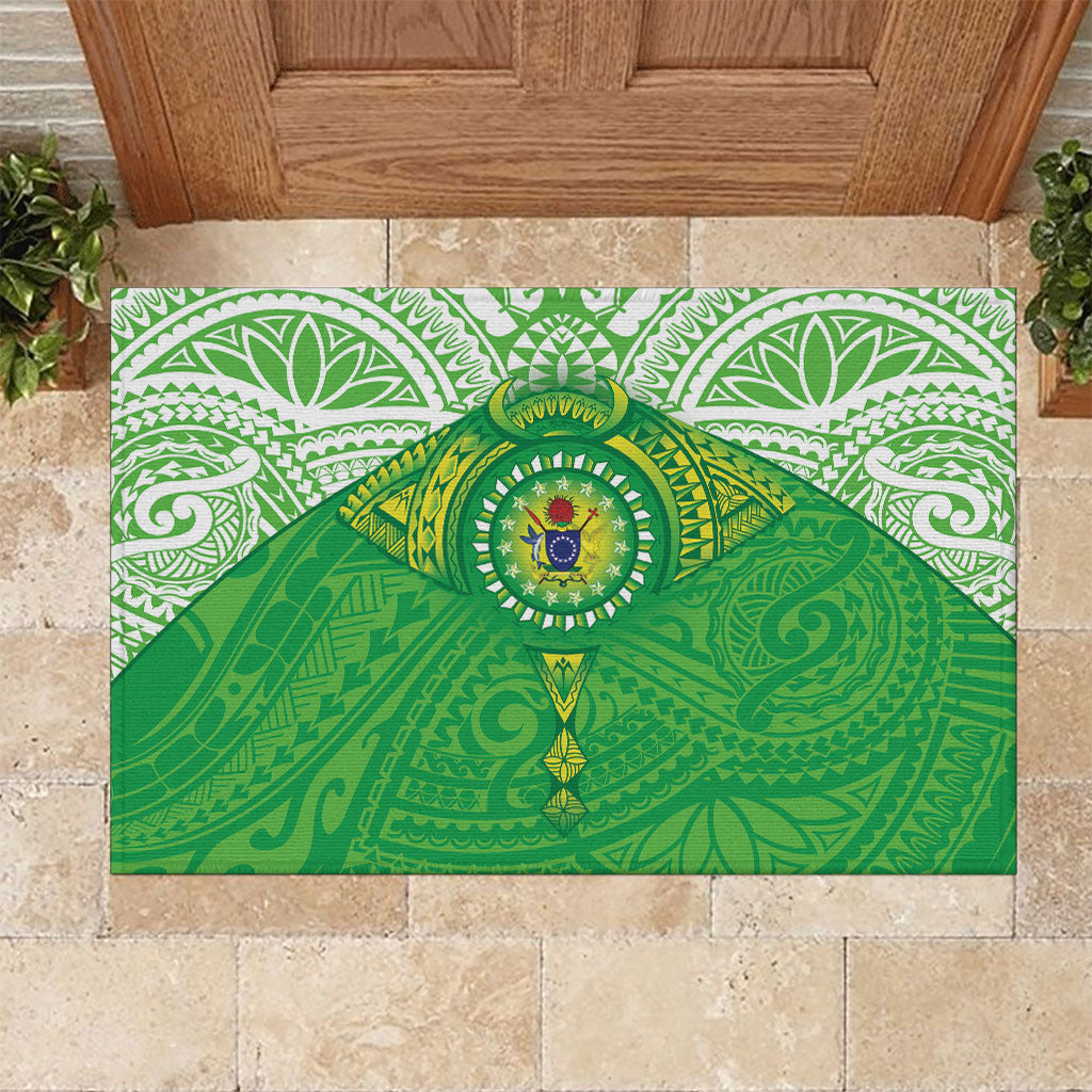 Cook Islands Manta Ray Rubber Doormat Kuki Airani Tattoo Green Color