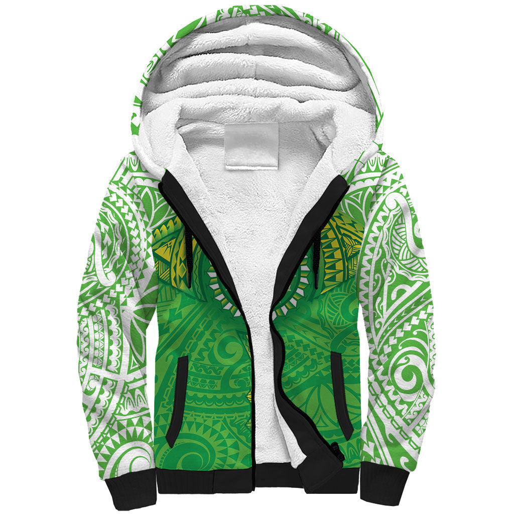Cook Islands Manta Ray Sherpa Hoodie Kuki Airani Tattoo Green Color