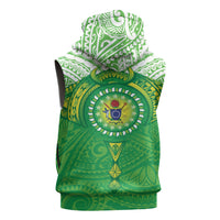 Cook Islands Manta Ray Sleeveless Zip Hoodie Kuki Airani Tattoo Green Color LT14 - Polynesian Pride