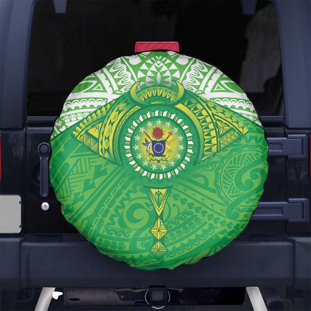 Cook Islands Manta Ray Spare Tire Cover Kuki Airani Tattoo Green Color