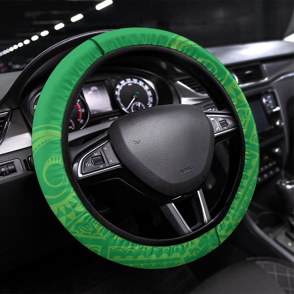 Cook Islands Manta Ray Steering Wheel Cover Kuki Airani Tattoo Green Color