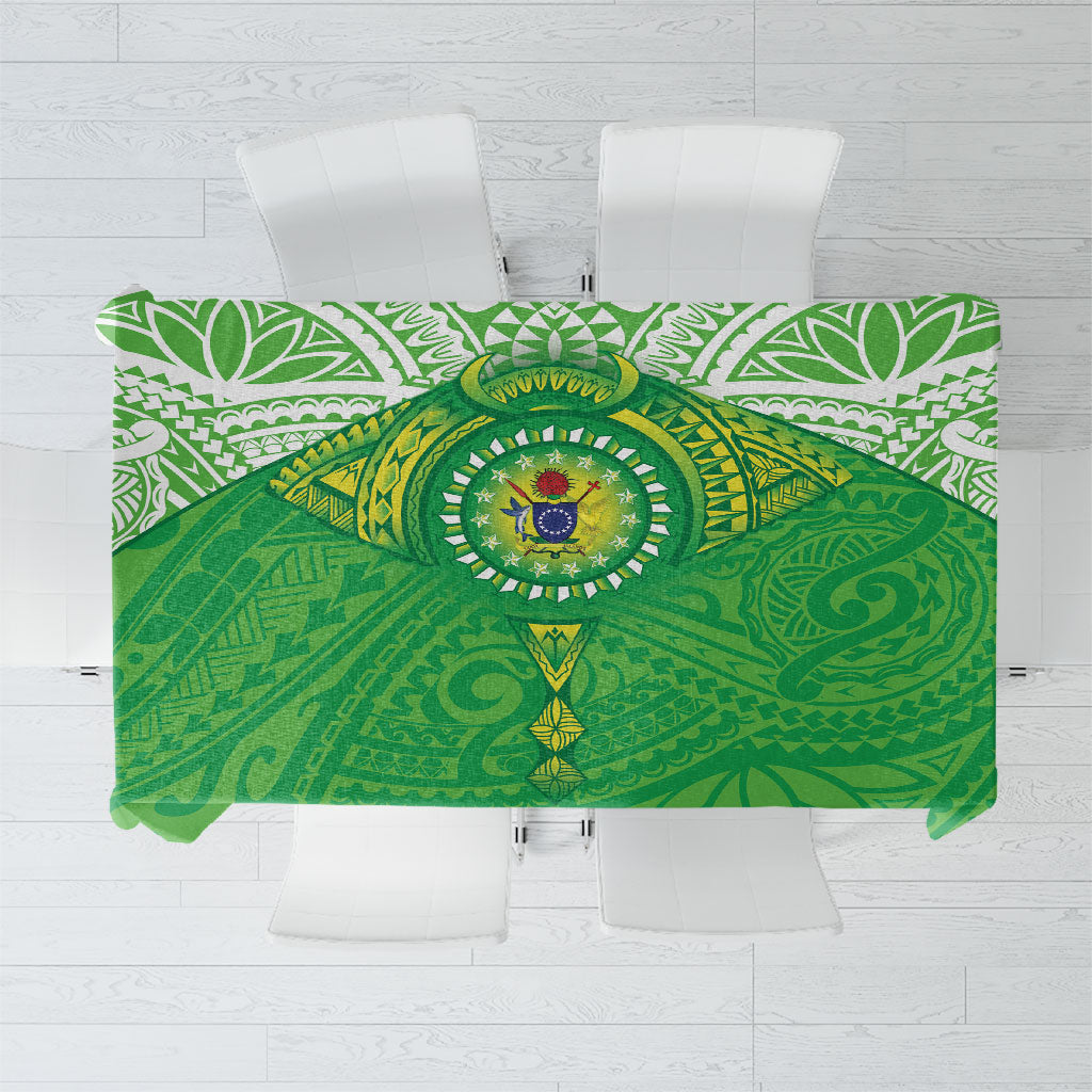 Cook Islands Manta Ray Tablecloth Kuki Airani Tattoo Green Color