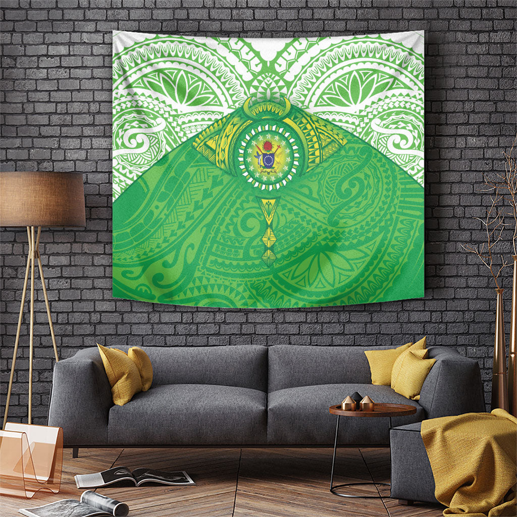 Cook Islands Manta Ray Tapestry Kuki Airani Tattoo Green Color