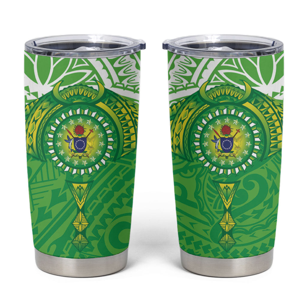 Cook Islands Manta Ray Tumbler Cup Kuki Airani Tattoo Green Color