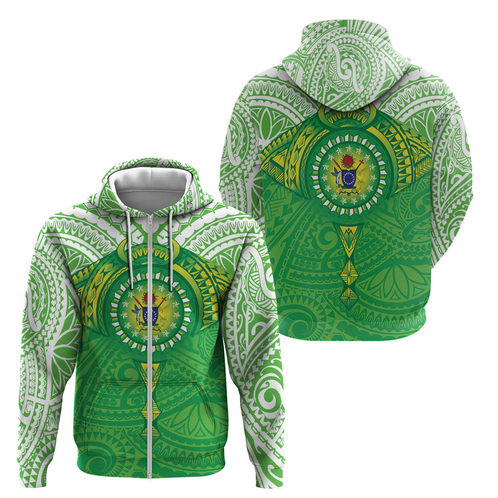 Cook Islands Manta Ray Zip Hoodie Kuki Airani Tattoo Green Color LT14 - Polynesian Pride