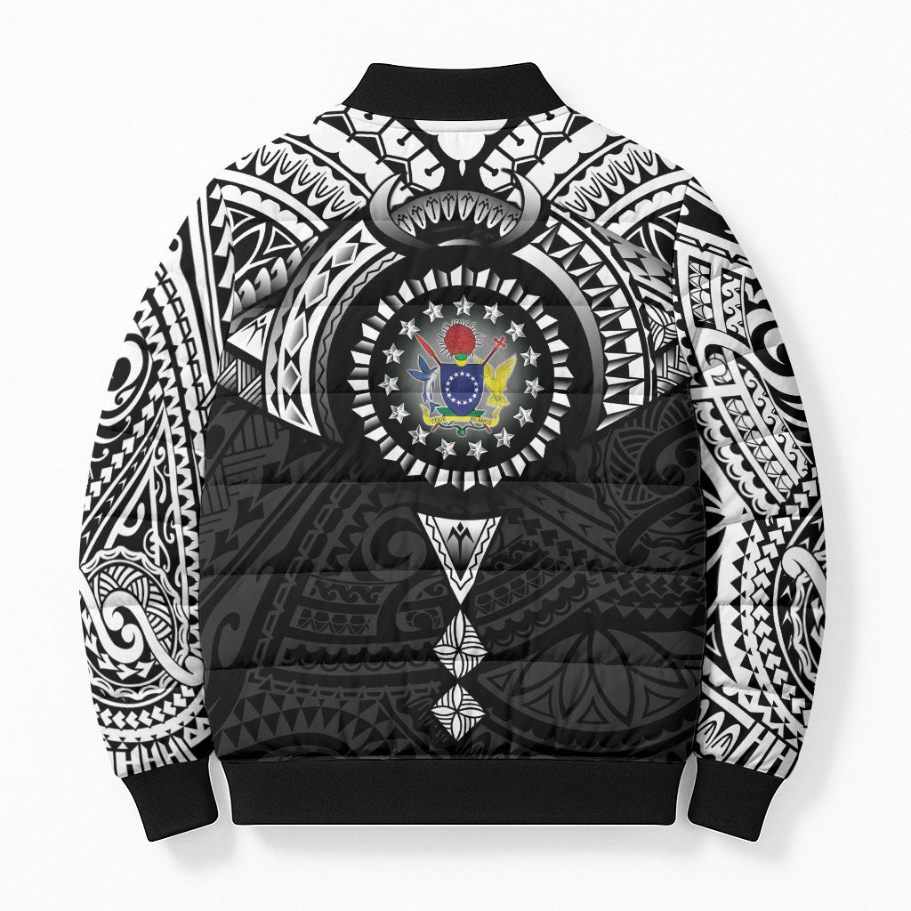 Cook Islands Manta Ray Bomber Puffer Jacket Kuki Airani Tattoo Black Color LT14 - Polynesian Pride