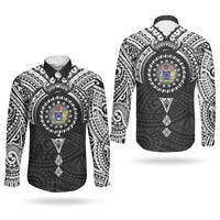 Cook Islands Manta Ray Couples Matching Off Shoulder Short Dress and Long Sleeve Button Shirt Kuki Airani Tattoo Black Color LT14 - Polynesian Pride