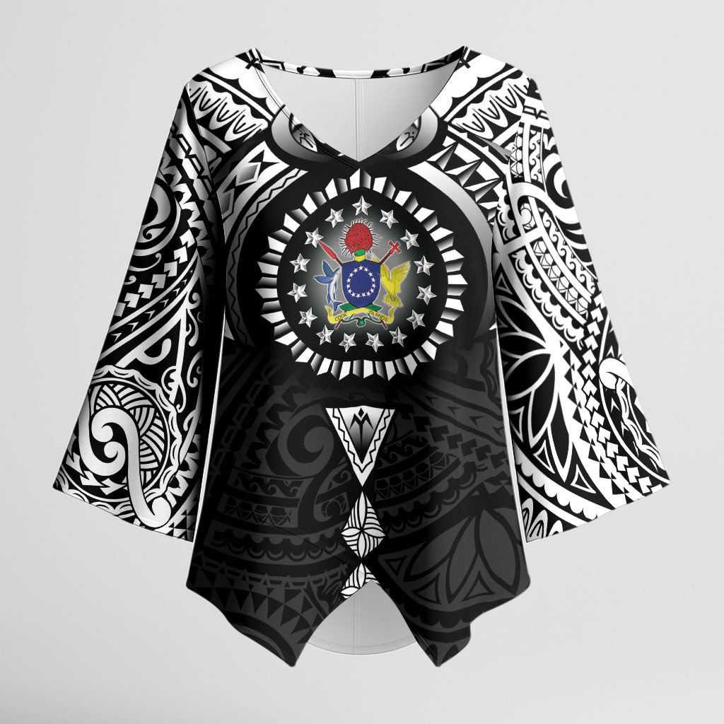 Cook Islands Manta Ray Kimono Sleeve Blouse Kuki Airani Tattoo Black Color LT14 Female Black - Polynesian Pride